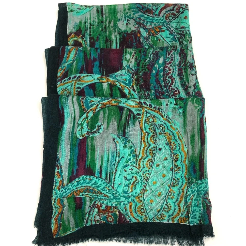 Lightweight Green Paisley Blanket Scarf/Wrap/Shawl - Picture 12 of 15